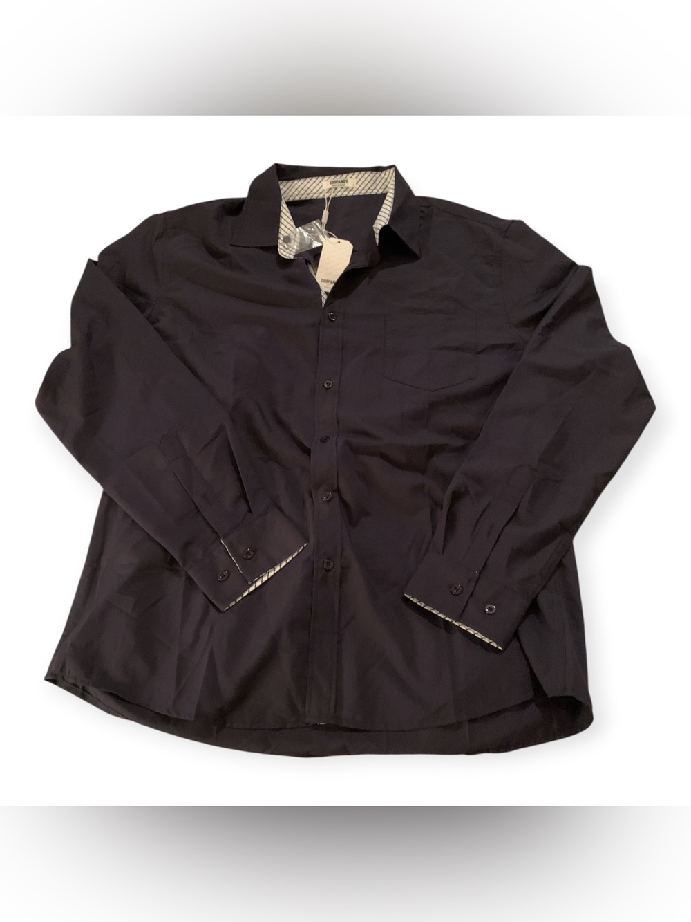 Men's Black Long-Sleeve Dress Shirt with Contrast Inner Trim